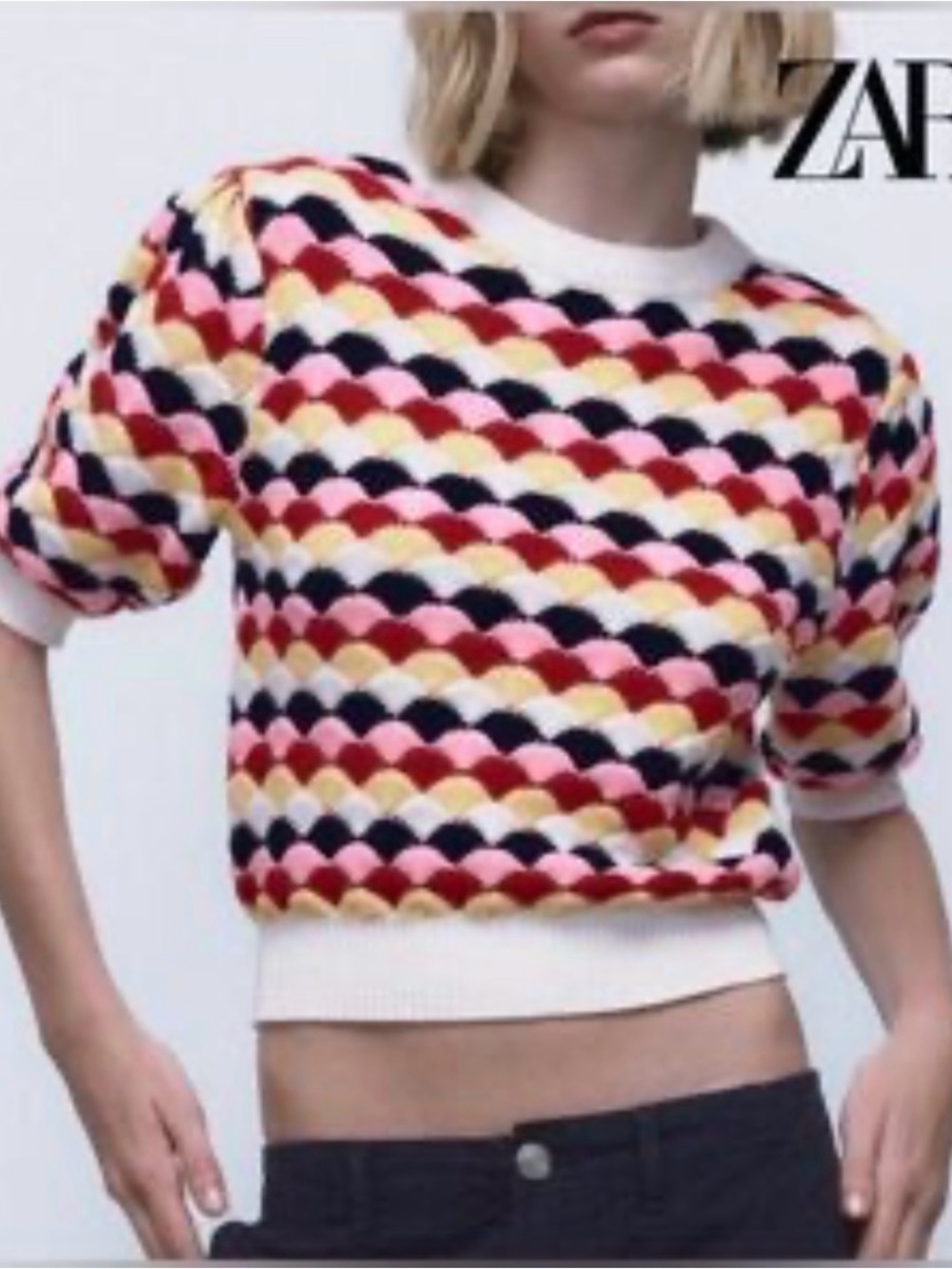 ZARA colorful 100% cotton geometric top size M